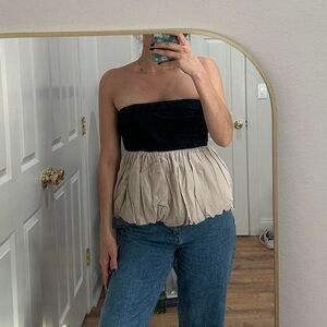 Abercrombie & Fitch Black and Cream Strapless Blouse